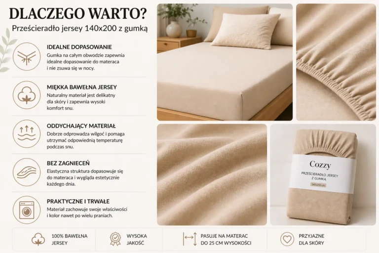 Prześcieradło jersey 140x200 z gumką Cozzy – najważniejsze cechy produktu i właściwości materiału