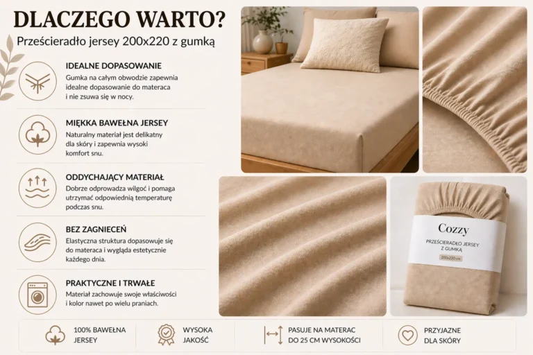 Prześcieradło jersey 200x220 z gumką Cozzy – najważniejsze cechy i właściwości materiału