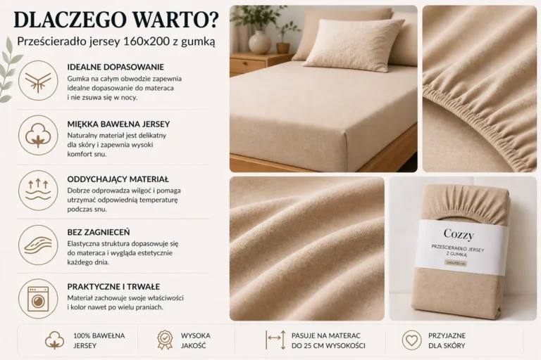 Prześcieradło jersey 160x200 z gumką Cozzy – najważniejsze cechy produktu i właściwości materiału