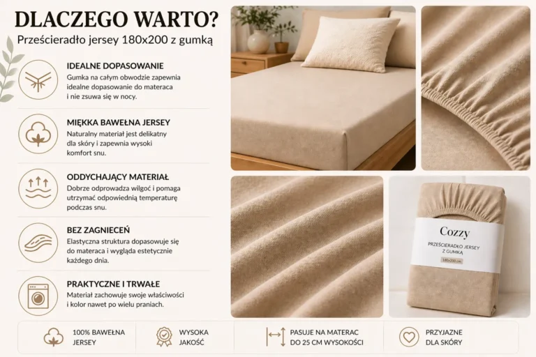 Prześcieradło jersey 180x200 z gumką Cozzy – najważniejsze cechy i właściwości materiału