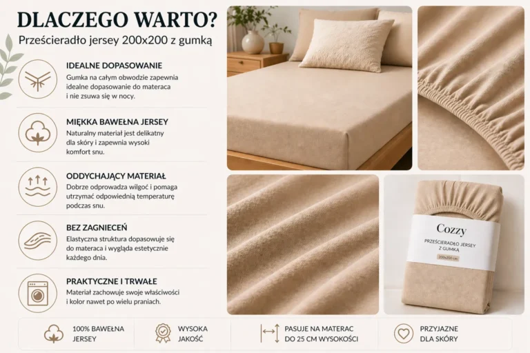 Prześcieradło jersey 200x200 z gumką Cozzy – najważniejsze cechy i właściwości materiału